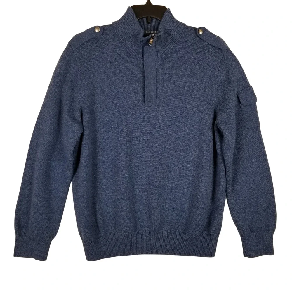 Banana Republic Men XL Blue Wool Blend Italian Yarn Quarter Zip Sweater Military
